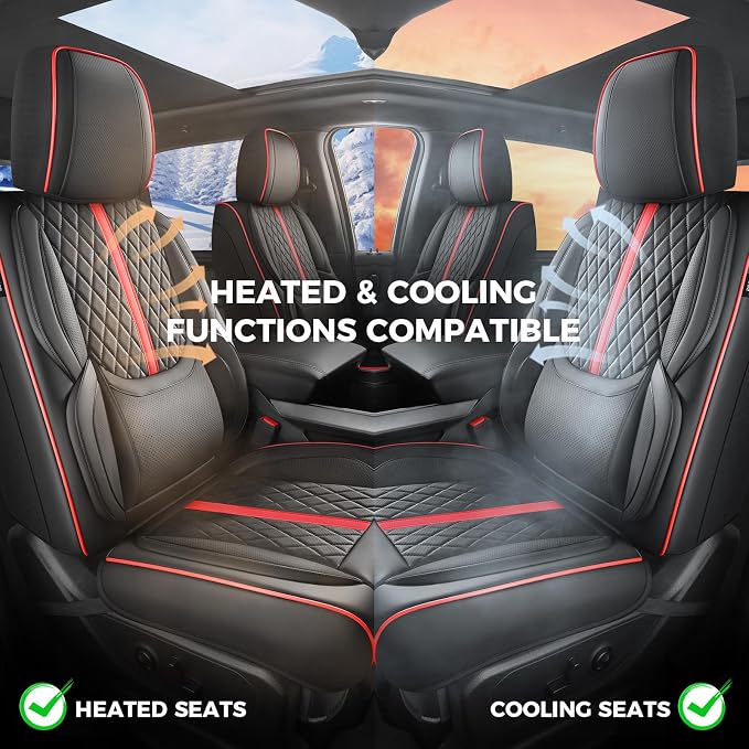 Seat Covers for 2019-2026 Dodge Ram 1500/2500/3500, Flat Bench | lumbar padded, premium waterproof leather, full coverage, anti-slip, storage pockets, long-term durability, airbag compatible