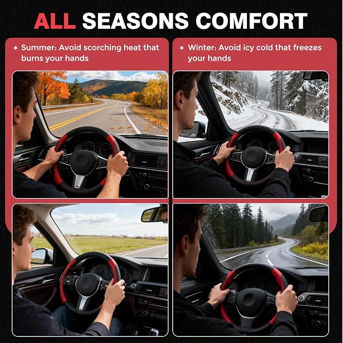 FLORICH Car Steering Wheel Cover, Microfiber Leather Steering Wheel Covers with Anti-Slip Lining, Breathable Elastic Car Steering Wheel Protector, Universal Standard Size 14-15 inch