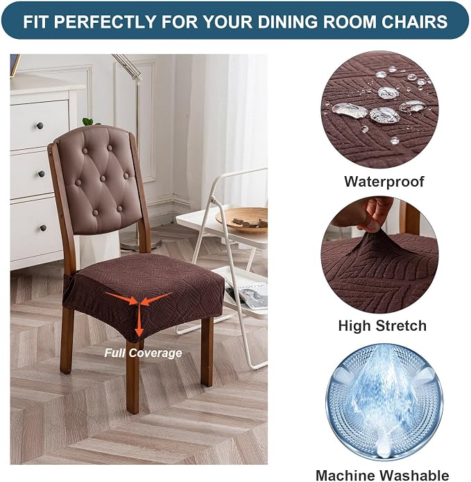 Removable Washable Dining Chair Seat Covers Set of 2,Stretch Jacquard Chair Seat Cushion Protector Slipcovers, Rear Covers