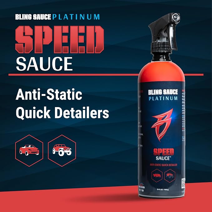 Bling Sauce Speed Sauce, Anti-Static Automotive Quick Detail Spray, 24 oz | Anti-static quick detailer boosts paint, chrome and trim gloss while repelling dust, fingerprints and light dirt
