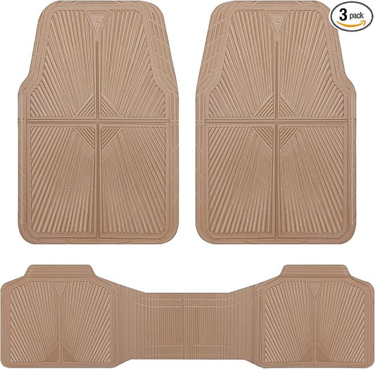 CAR PASS Rubber Car Mats,Car Floor Mats All Weather, Waterproof Trim-to Fit Automotive Floor Mats for Cars Trucks SUV,Anti-Slip Easy Clean, Heavy Duty Car Mats Full Set 3-Piece,All Beige