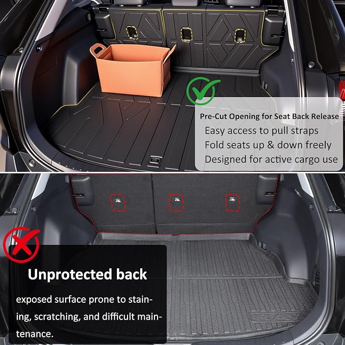 PROSHEVE Cargo Mat for Toyota RAV4 2019-2025 (Including Hybrid), Custom Fit TPE Trunk Liner with Seat Back Protector, All Weather Waterproof Anti-Slip Durable Odorless Easy Clean Cargo Mat for Pet