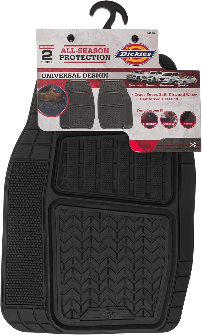 Dickies 2-Piece DuraSport Deep-Tray Floor Mats, Heavy-Duty Mats for Cars, Trucks, SUVs — Black