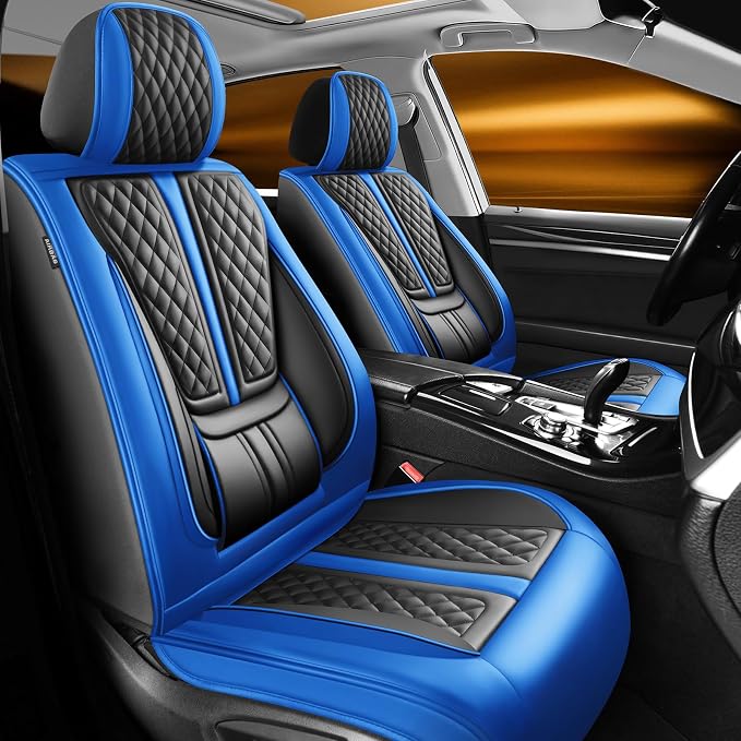 Fit Titan Car Seat Covers Compatible with Nissan Titan 2009-2024 2025 2026.Full Coverage Waterproof Leather,All-Weather Seat Cushion Protector-Easy Installation(5 Seats Full Set,Blue)