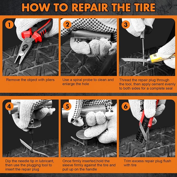 X-BULL Heavy Duty Tire Plug Kit All-in-One Tire Repair Kit with Self-Vulcanizing Plugs & Organized Bag for Car, SUV, Truck, Motorcycle, On Road & Off Road Professional Flat Tire Fix Kit