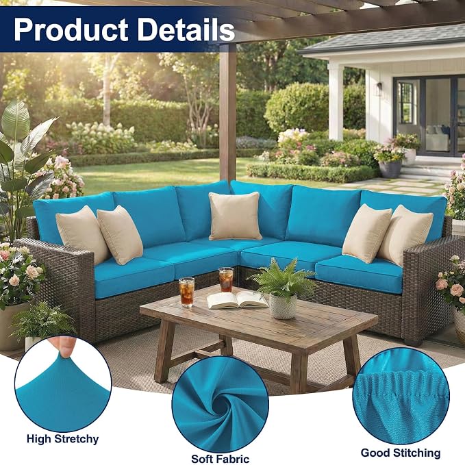 Smiry 14 Pcs Waterproof Patio Cushion Covers, Stretch Outdoor Furniture Covers