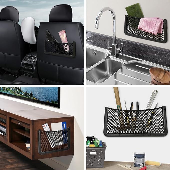 ABS Plastic Frame Automotive Cargo Nets Car Net Pocket Phone Car Mesh Net Holder RV Storage Boat Cargo Pocket Organizer Framed Mesh Net Pocket with Screws for Auto RV Net(2, 12 x 7.9 Inch)