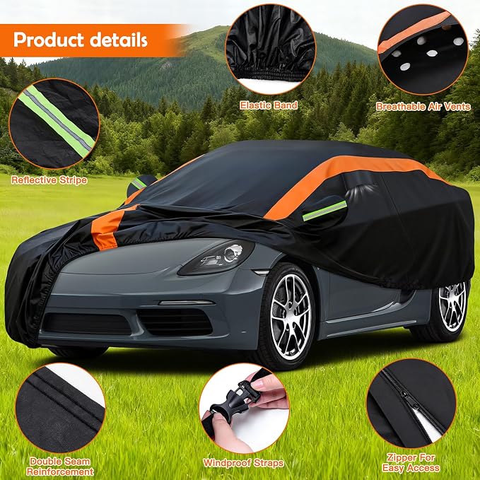Universal Fit Car Cover for Coupe Length up to 177in, Waterproof Automobiles Cover All Weather Compatible with Nissan Versa/350Z, Porsche 718 Boxster Cayman, Subaru BRZ, Toyota Supra
