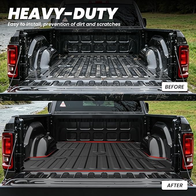 LASFIT 8FT Truck Bed Mat for RAM 1500/2500/3500 2006-2018 | Long Bed (8FT / 98.3inches), Not for 6.4FT/5.7FT, All Weather Custom Fit Truck Cargo Bed Liner, Black