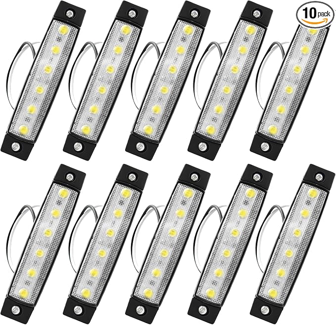 10 PCS Car LED Rock Strip Lights, 3.8" 6 LED Shockproof Thin Line Side Marker Clearance Light, Waterproof Exterior Underglow Wheel Fender Well Lighting Kit for Most Vehicles (White)