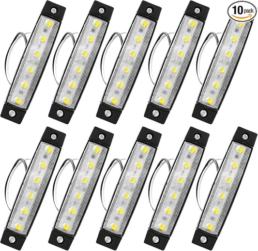 10 PCS Car LED Rock Strip Lights, 3.8" 6 LED Shockproof Thin Line Side Marker Clearance Light, Waterproof Exterior Underglow Wheel Fender Well Lighting Kit for Most Vehicles (White)