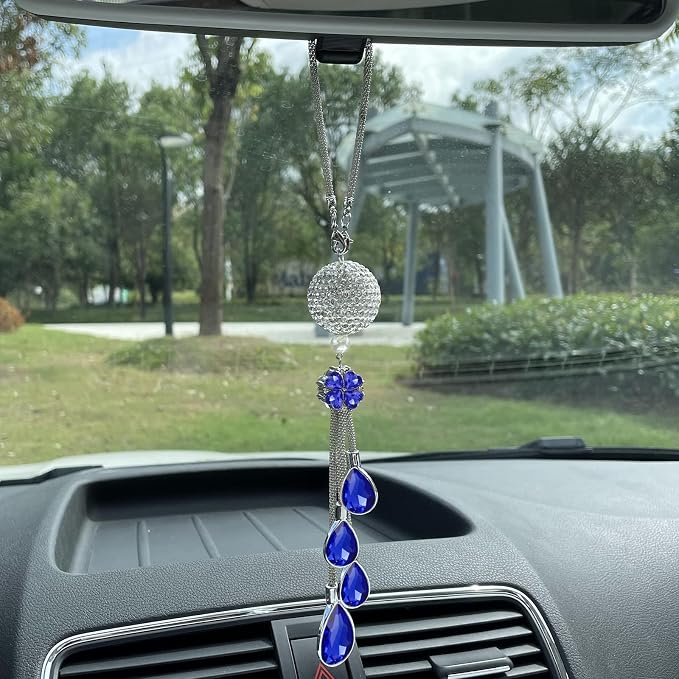 Bling Car Accessories for Women and Man,Cute Car Decor for Women,Lucky Crystal Sun Catcher Ornament,Rear View Mirror Crystal Ball Charm Decor (30 mm Clear)(Deep Blue)