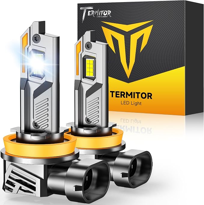 Termitor H11/H9/H8 Light Bulbs, 96,000LM 12X Super Brighter with Turbo Cooling Fan, 6500K Cool White H11/H9 Fog Light Bulbs and Off-Road Lights, IP68 Waterproof, Plug-N-Play, Pack of 2