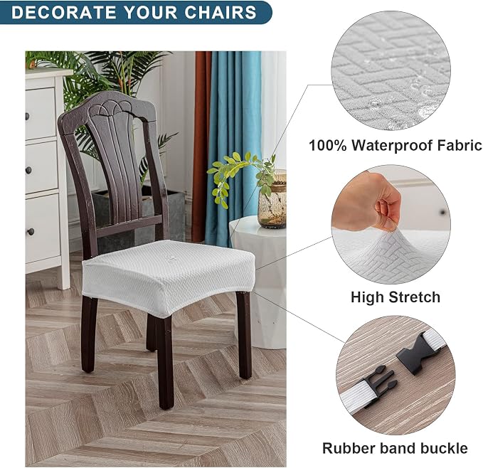 Genina Waterproof Seat Covers for Dining Room Chair Covers Waterproof Dining Chair Covers (2 PCS-Rear-Covered, White)
