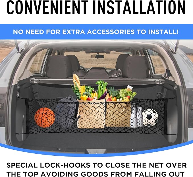 Envelope Style Automotive Elastic Trunk Mesh Cargo Net Accessories for Subaru Impreza 2017 – 2024 & Crosstrek 2018 – 2024 - Premium Trunk Organizers and Storage - Luggage Nets for Vehicles
