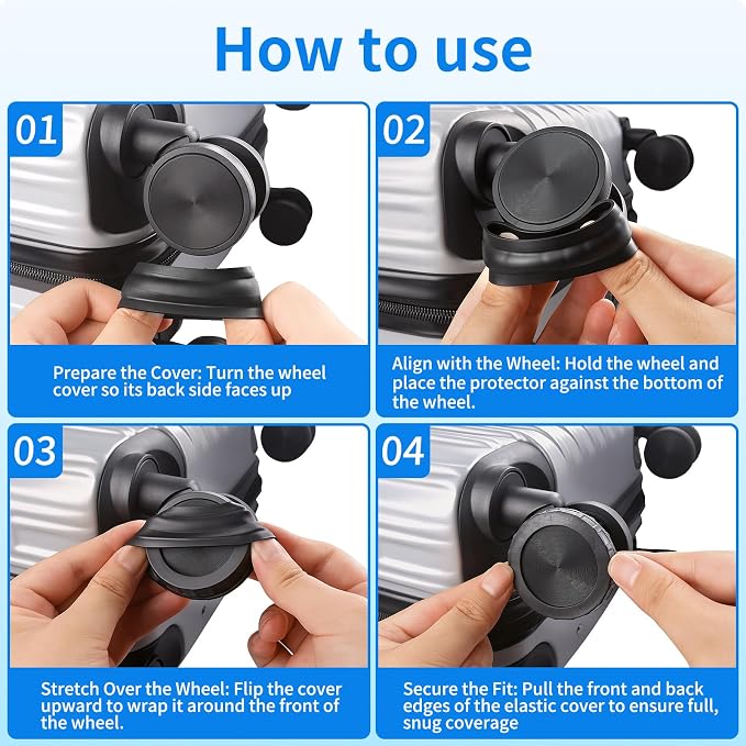 WEDDINGHELPER 8 PCS Silicone Luggage Wheel Covers, Suitcase Wheel Protectors, Anti-Slip Noise Reducing Luggage Wheel Covers Fits 2" - 2.4" for Carry On Luggage Wheels, Black