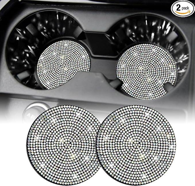SINGARO Bling Cup Holder Coasters for Car, 2PCS Universal Non-Slip Cup Holder, Embedded Decorative Coasters, Shiny Crystal Car Interior Accessories Gifts for Women (AB-Color)