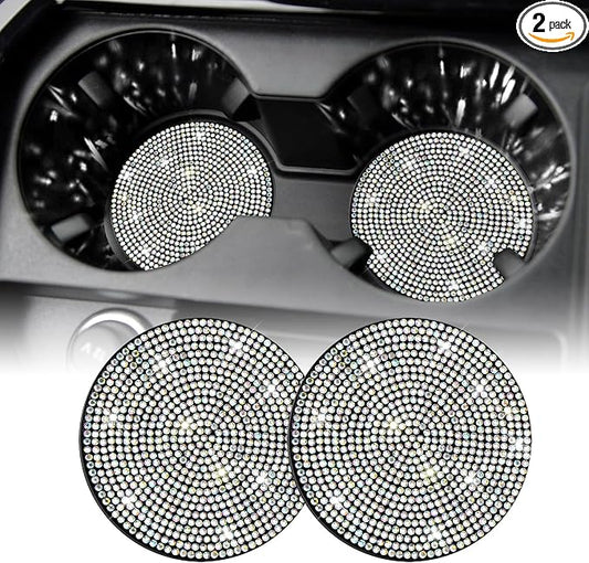 SINGARO Bling Cup Holder Coasters for Car, 2PCS Universal Non-Slip Cup Holder, Embedded Decorative Coasters, Shiny Crystal Car Interior Accessories Gifts for Women (AB-Color)