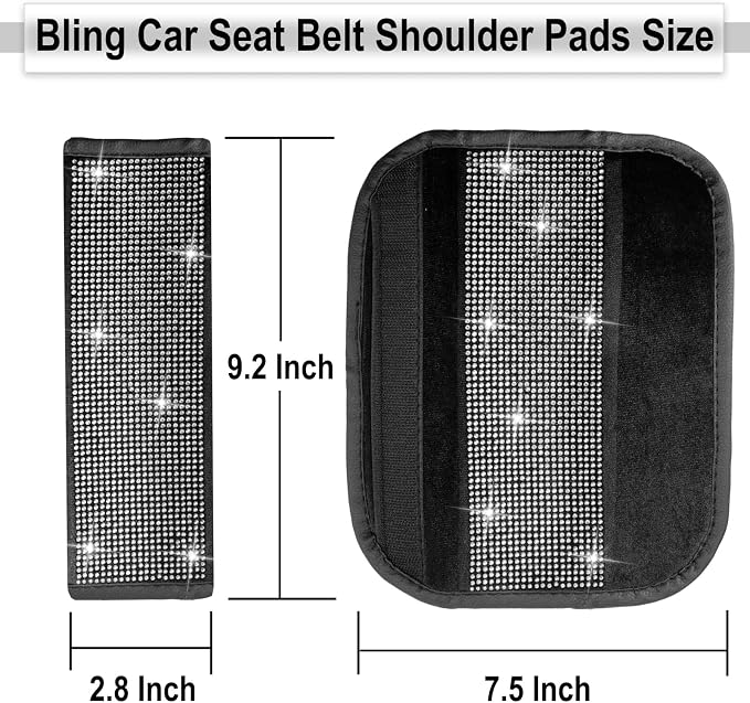 ecocstm 2 PCS Bling Car Seat Belt Shoulder Pads, Bling Seat Belt Covers with Bling Rhinestones, Car Accessories Seatbelt Strap Pad with Crystal Diamond for Car, Truck, SUV (White Diamond)