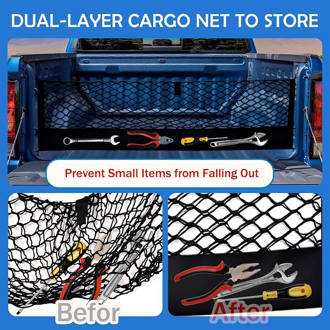 Truck Bed Cargo Net for 2019-2026 Chevy Silverado&GMC Sierra 1500/2500HD/3500HD Accessories, Envelope Style Trunk Mesh Cargo Net, Heavy Duty&Double-Layer Nylon Storage Rear Netting Holder Organizer