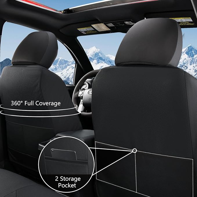 Truckiipa Automotive Seat Covers Fit for Toyota Tacoma Front Seat Leather Waterproof Full Coverage Truck Seat Covers Custom Fit for 2005-2015 Toyota Tacoma Double Crew Cab, Front Pair, Black&Red