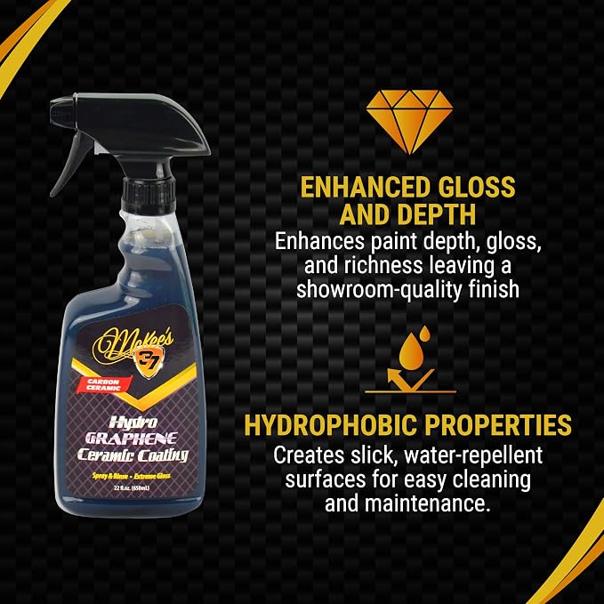 McKee's 37 - Hydro Graphene Ceramic Coating | Easy Spray On Ceramic Coating for Cars | Extreme Shine, Hydrophobic Protection & UV Resistance (22 oz)