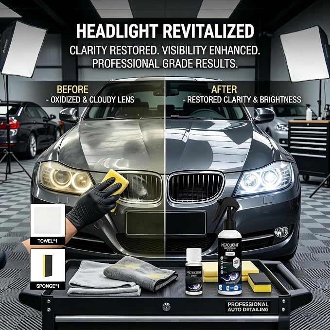 Professional Headlight Restoration Kit for Cars, Fast Oxidation & Yellowing Remover for Clearer Headlights and Improved Night Driving Visibility