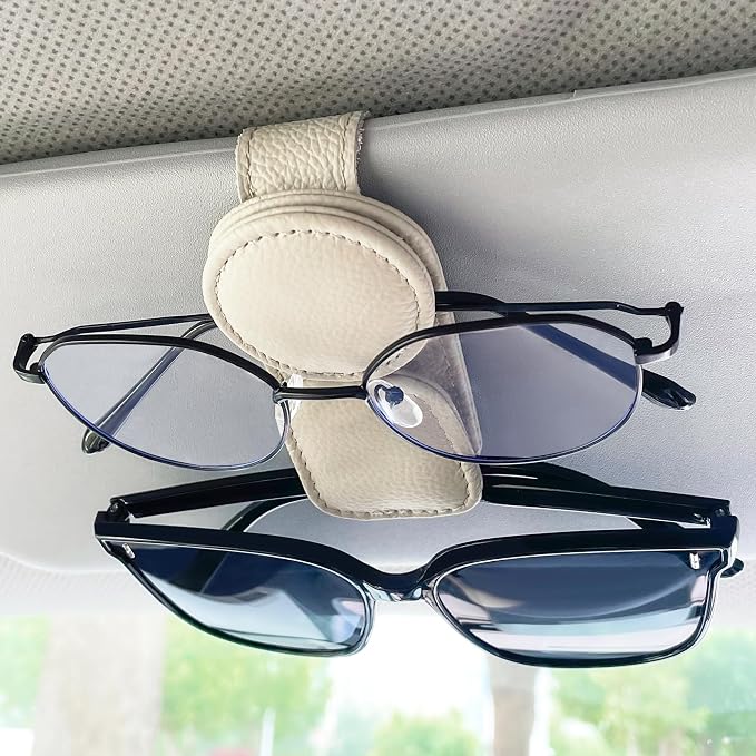 KIWEN Sunglasses Holder for Car Visor, Magnetic Leather Sunglass Eyeglass Hanger Clip for Car Sun Visor Accessories (1, Red)