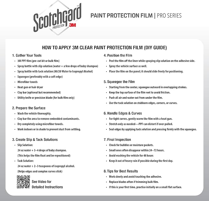 3M Clear Paint Protection Film, 8 mil PPF Vinyl Wrap with Self-Healing Technology, UV Protection, Non-Yellowing, Scratch Resistant, Glossy Finish (6 x 24in)