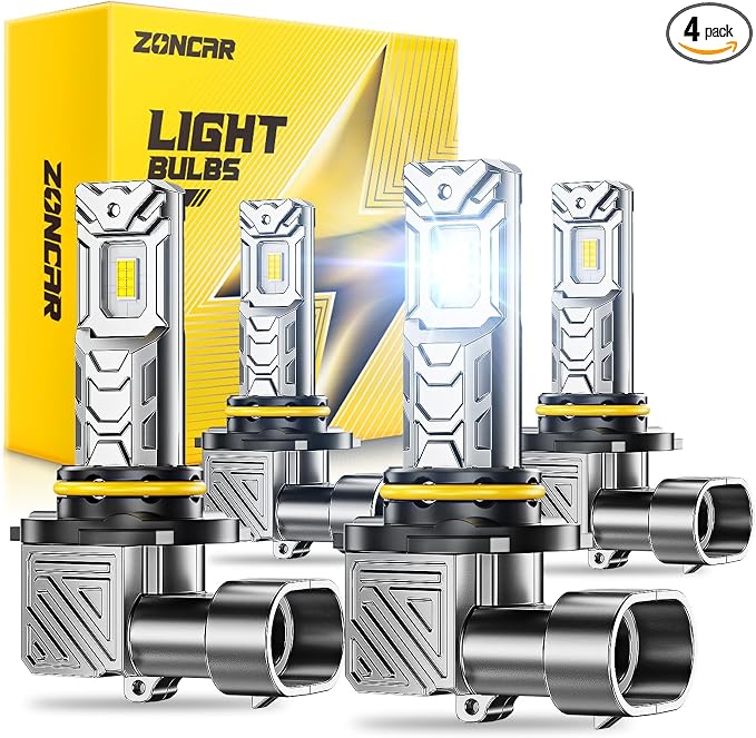 9005 9006 Fog Light Bulbs Combo, 10X Brighter 120000LM 6500K White HB3 HB4 Driving Light Bulbs, 1:1 Size Plug N Play, 60,000h Long Lifespan, Automotive Headlight Covers, Box of 4