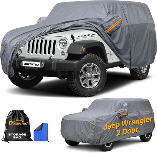 Waterproof Jeep Wrangler 2 Door CJ YJ JK JL(1987-2026) Car Cover with Breathable Vents, [Upgrade] Premium Covers with Cotton Liner and Zipper Door, Sun Rain Snow Dust Uv Protection.