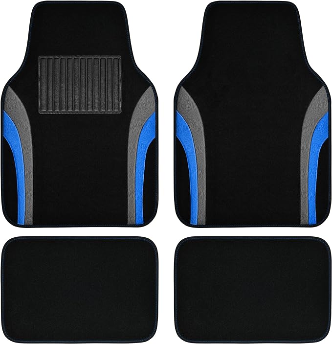 CAR PASS Leather Sporty Car Floor Mats Carpet, Universal Waterproof Automotive Floor Mat Fit for Sedans, Cars, Mid Trucks, Vans, SUV, Set of 4 (Black and Blue)