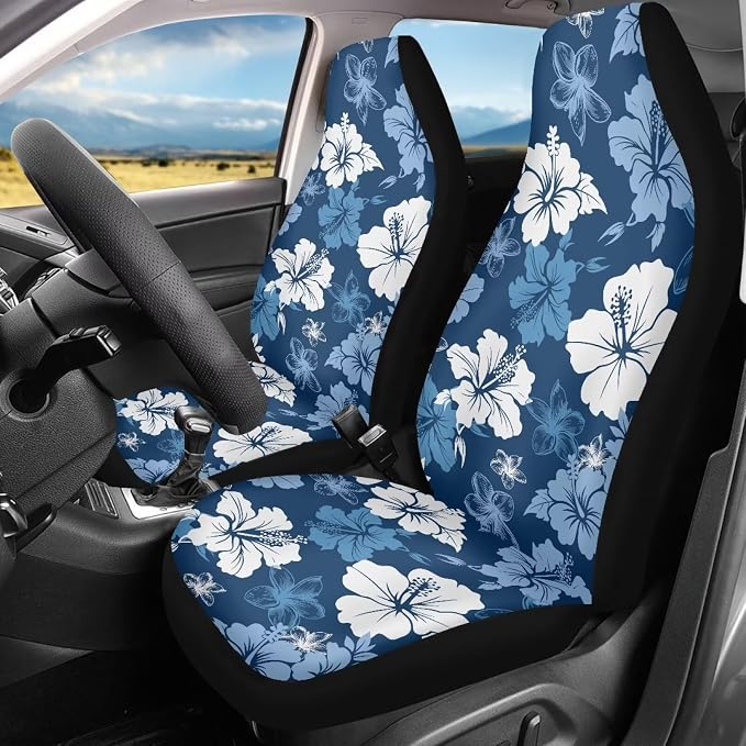 Hawaiian Flowers Front Car Seat Cover 2 Pcs Breathable Car Seat Covers for Front Seats Removable Automotive Accessories Easy Installation Universal Fit for Cars SUVs Sedans
