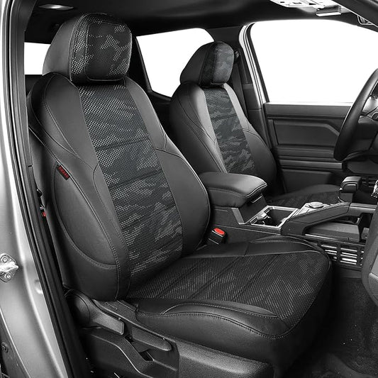 EKR Tacoma Leather Car Seat Covers Custom Fit for Toyota Tacoma 2012 2013 2014 2015 (Regular Seats) - Truck Seat Covers Full Set,Faux Leather(Black/Gray Camo A122)