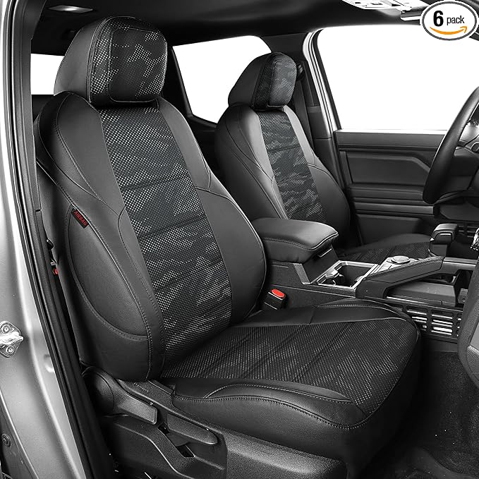 EKR Tacoma Car Seat Covers Custom Fit for Toyota Tacoma (Petrol) 2024 2025 2026 DoubleCab/CrewCab SR/SR5/TRD Sport/TRD Off-Road/Limited-Truck Seat Cover Full Set,Faux Leather(Black/Gray Camo A122)