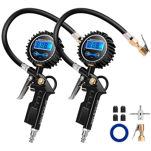 SPECSTAR 2 Pack Digital Tire Inflator with Pressure Gauge, Night Available | 250 PSI Air Chuck and Compressor Accessories with Rubber Hose and Quick Connect Attachment for 0.1 Display Resolution