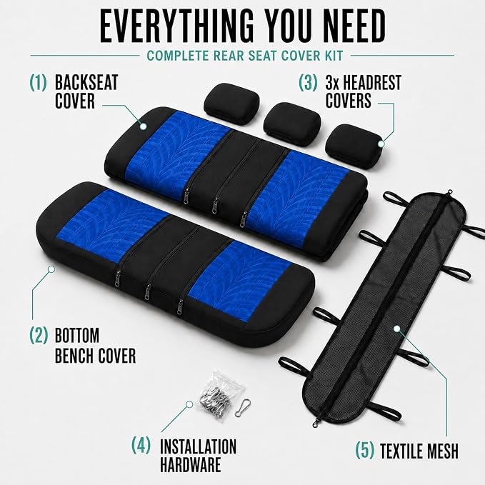 FH Group Rear Set Travel Master Car Seat Covers - Universal Fit, Split Bench Rear Seat, Washable, for SUV, Sedan, Blue