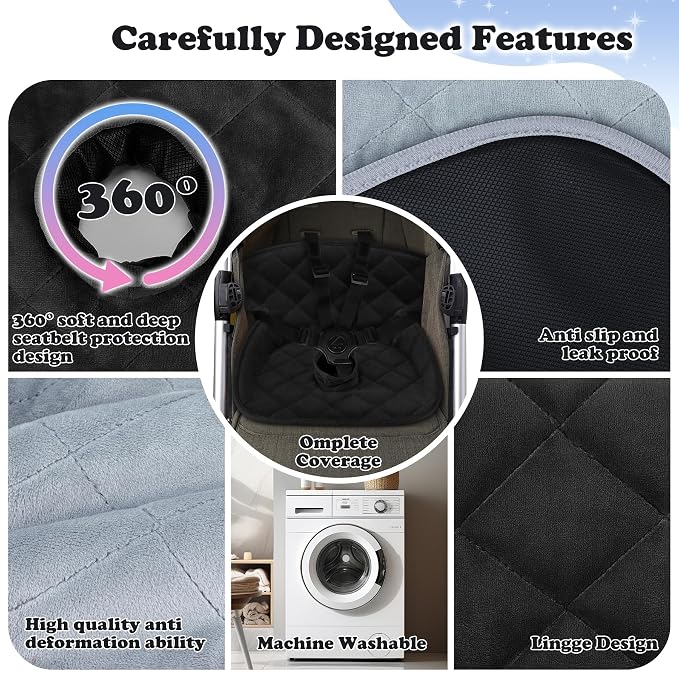 Babenest Car Seat Potty Protector Cover -Waterproof Carseat Training Liner for Baby &Toddler Shower Gift, Dry Piddle Pee Pad for Strollers & Infant Car Seats (Black+Grey, 2 Count)