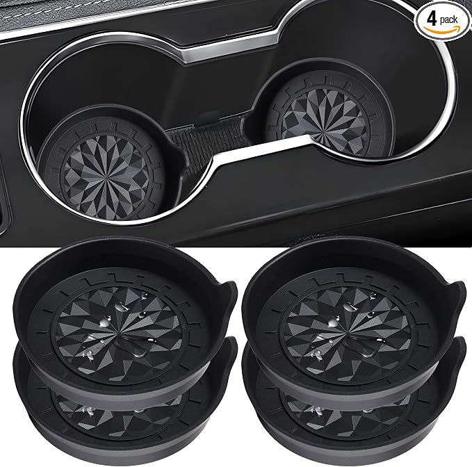 Amooca Automotive Cup Holders Universal Car Cup Coaster Waterproof Non-Slip Sift-Proof Spill Holder Car Interior Accessories 4 Pack Black Floral