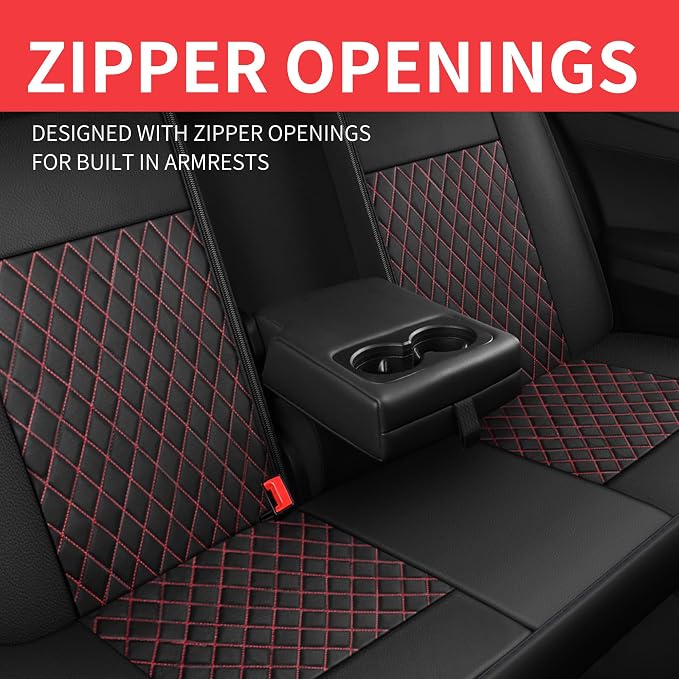 HChengkikz Faux Leather Full Set Car Seat Covers, Front & Split Rear | Bench Seat Protectors, Easy to Install Universal Fit for Sedans, Trucks, Vans, SUVs Automotive Interior Accessories