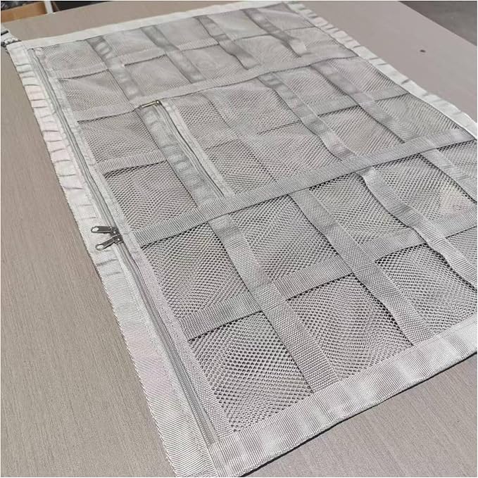 Car Ceiling Cargo Net with 2 Pockets - 35.4"x25.5" Cross-Strap Reinforced Double-Layer Mesh Organizer, Adjustable for SUVs - Road Trips, Camping, Commuting Storage Organization - Gray