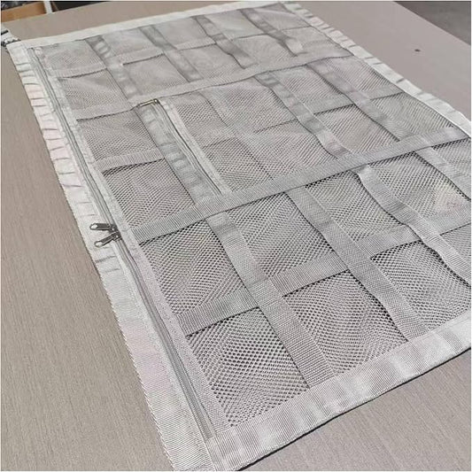 Car Ceiling Cargo Net with 2 Pockets - 35.4"x25.5" Cross-Strap Reinforced Double-Layer Mesh Organizer, Adjustable for SUVs - Road Trips, Camping, Commuting Storage Organization - Gray