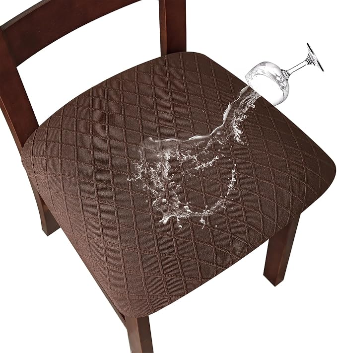 Genina Waterproof Seat Covers for Dining Room Chairs Covers Dining Chair Cover Kitchen Chair Covers (Chocolate, 2 Pcs)