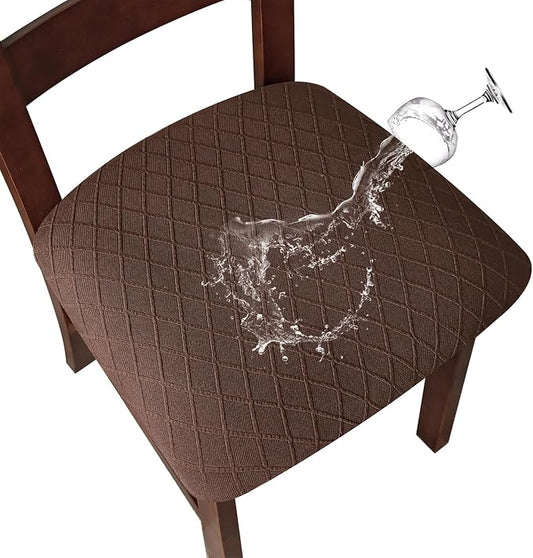 Genina Waterproof Seat Covers for Dining Room Chairs Covers Dining Chair Cover Kitchen Chair Covers (Chocolate, 4 Pcs)