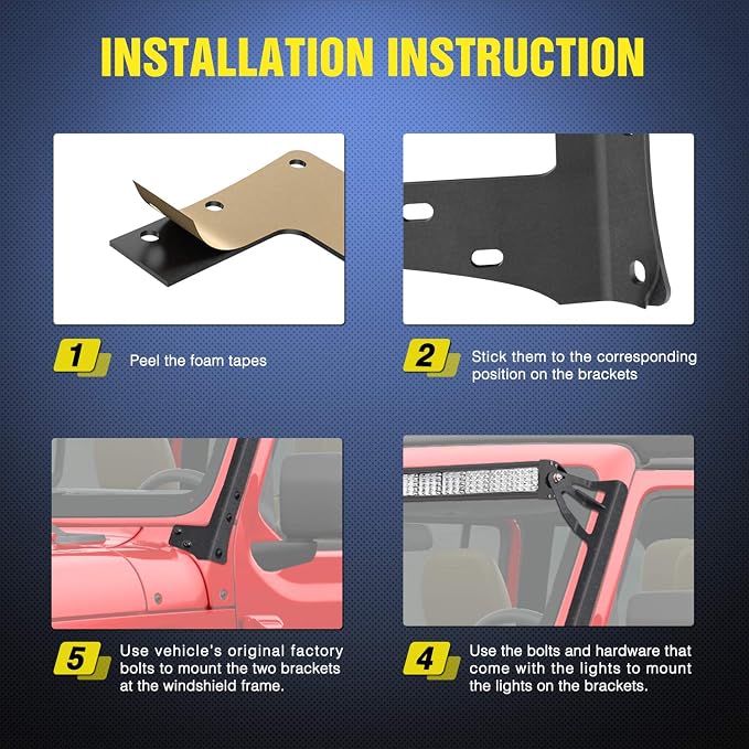Nilight Windshield Frame Mounting Bracket for 50 Inch LED Light Bar on Wrangler JK 2007-2017