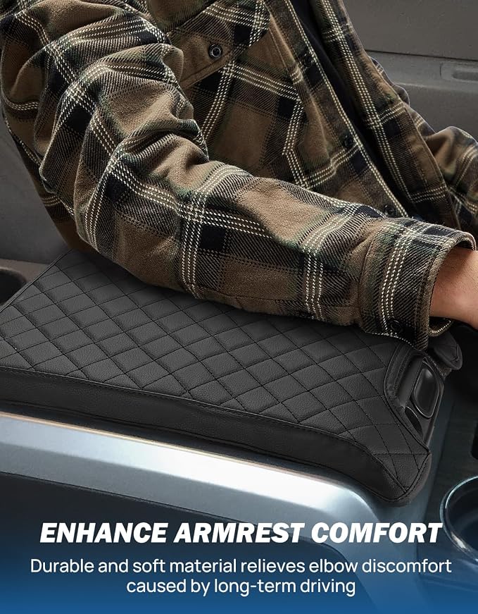 JOYTUTUS Center Console Cover Compatible with 2009-2014 Ford F150, Leather Armrest Cover Center Console Cushion Arm Rest Cover