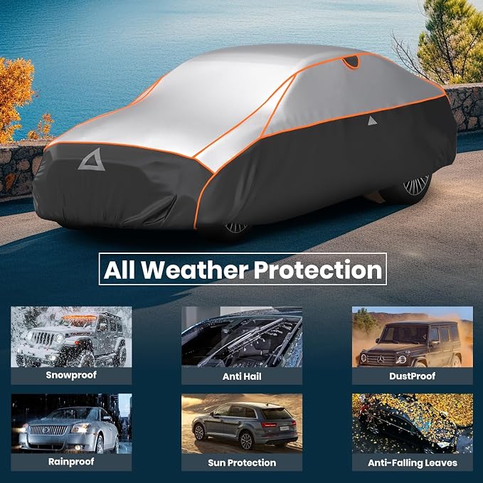 Favoto Hail Protector Car Cover Waterproof Sedan Car Cover | Hail Snow Rain Protection Padded Outdoor Heavy Duty with Reflective Strips Full Exterior Cover Fit for Sedans up to 194"