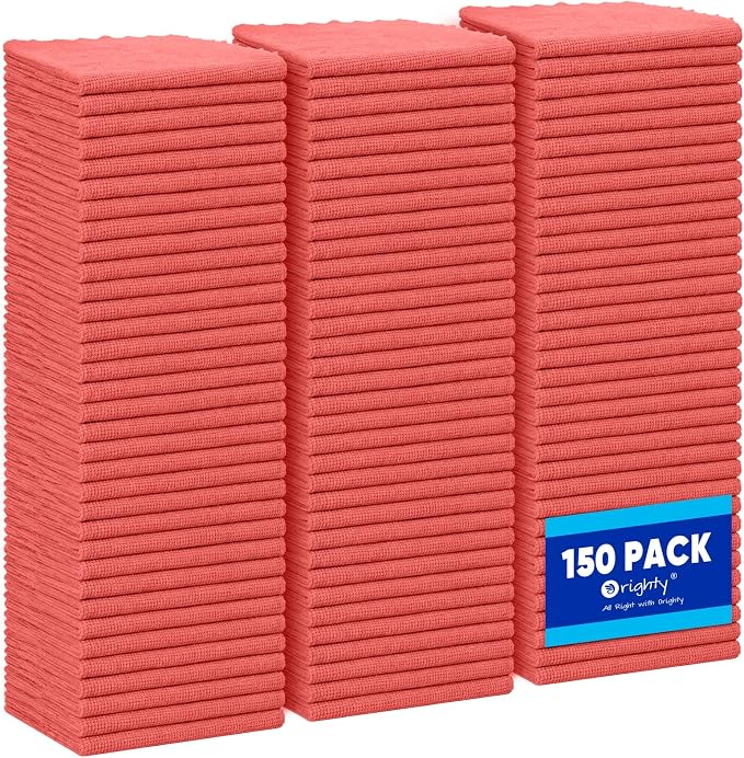 Orighty Microfiber Cleaning Cloth Bulk, 150 Pack Shop Towels 12x12 in, Red | Reusable Microfiber Towels for Cars, Shop Rags, Multi-Purpose Lint Free Cleaning Rags for Home & Kitchen
