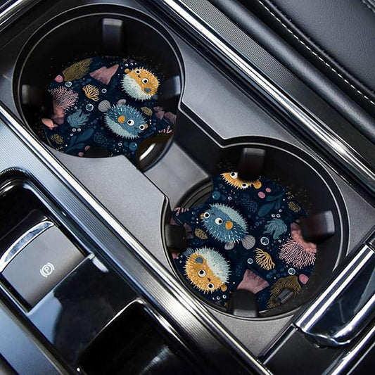 WOCOCN Car Coasters,Cup Holder Coasters for Car,2.75inch Anti Slip and Absorbent,Cute Automotive Interior Accessories for Cup Holder,Pack of 2 (Black)