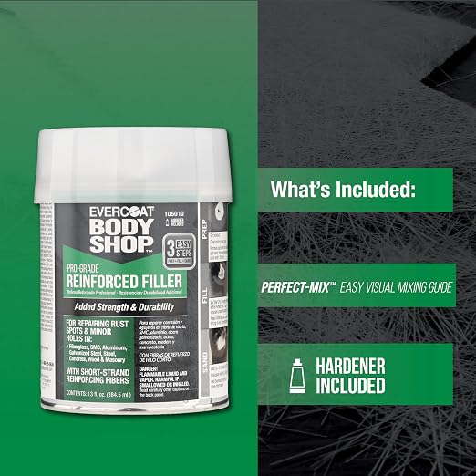Evercoat Body Shop 105010 Pro-Grade Reinforced Filler, Added Strength and Durability for Dents in Aluminum, Fiberglass & More, Easy Mix Hardener Included 13 Fl Oz.